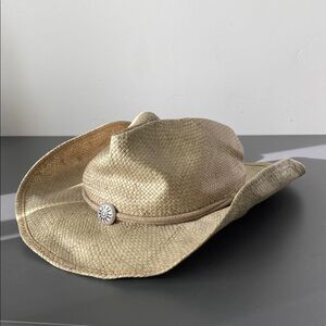 Scala Natural Straw Hat w/ Chin Strap Wired OS Western Outdoor Vacation Casual